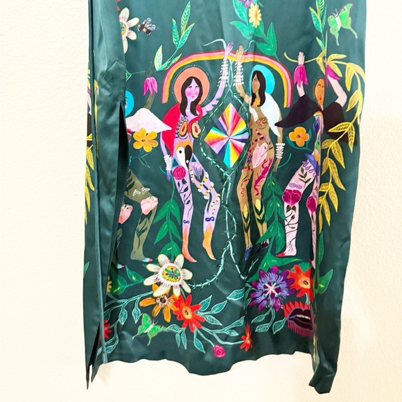 Alemais Agatha Printed Graphic Maxi Midi Slit Belted Dark Green Dress size US 6 - Picture 13 of 15